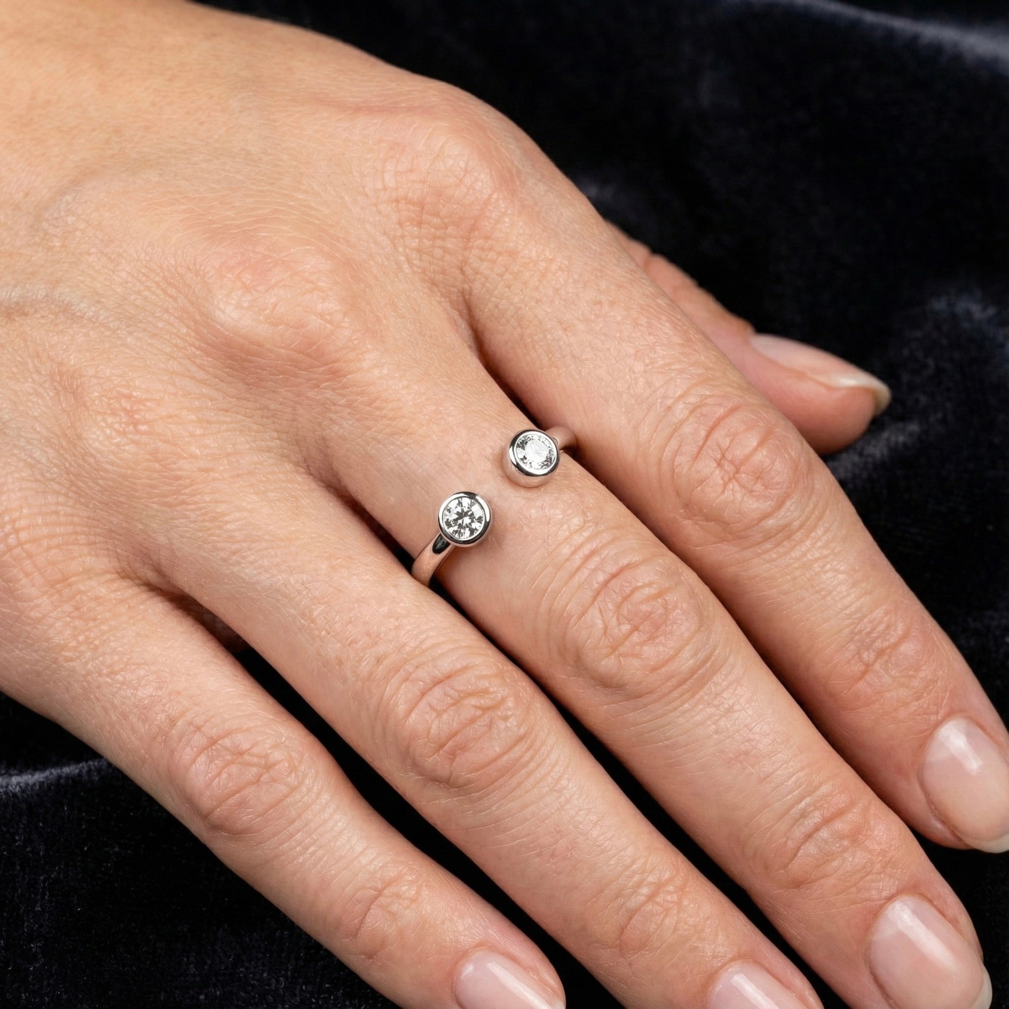 Dual Stone Round Open Ring