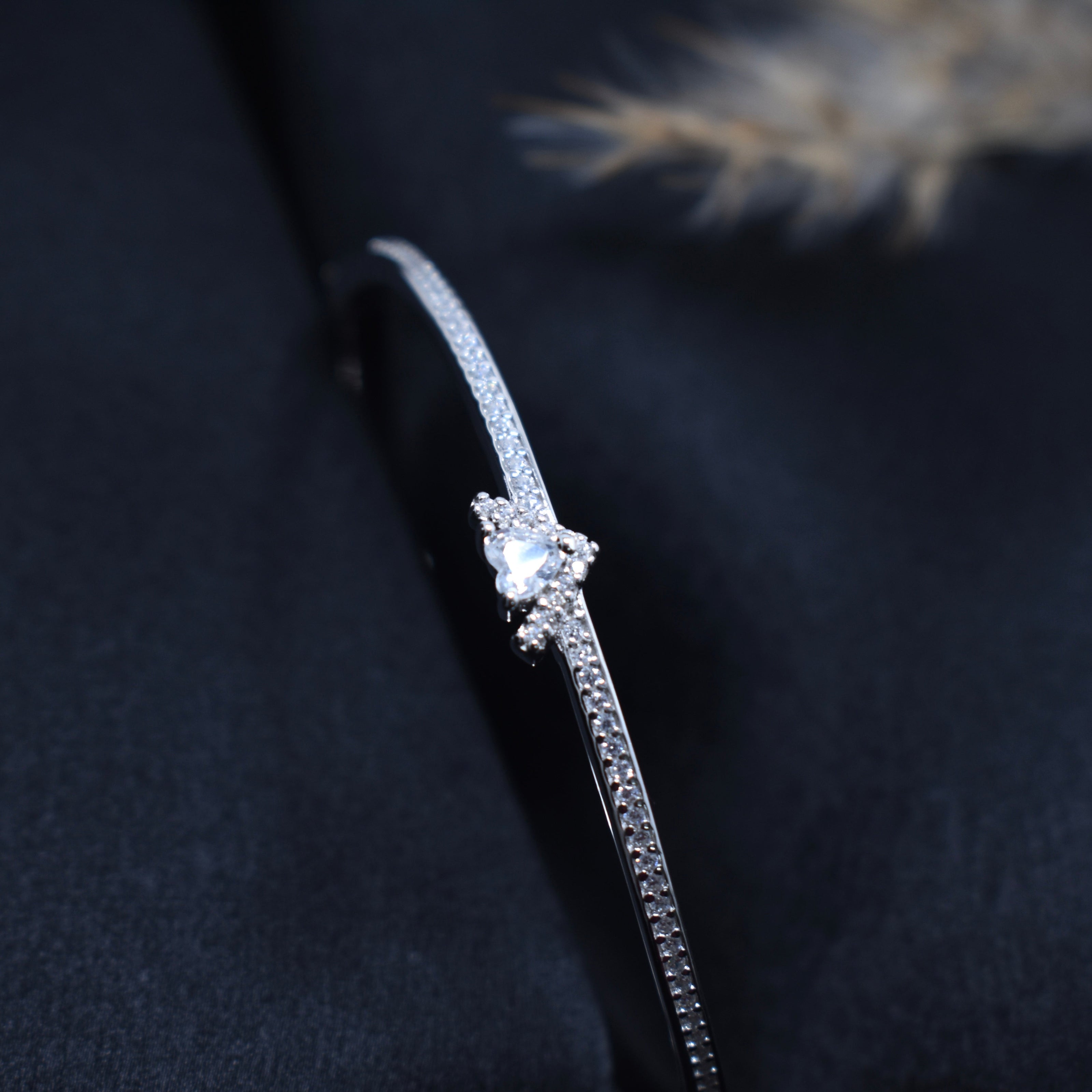 Delicate Solitaire Accent Pavé Silver Bracelet