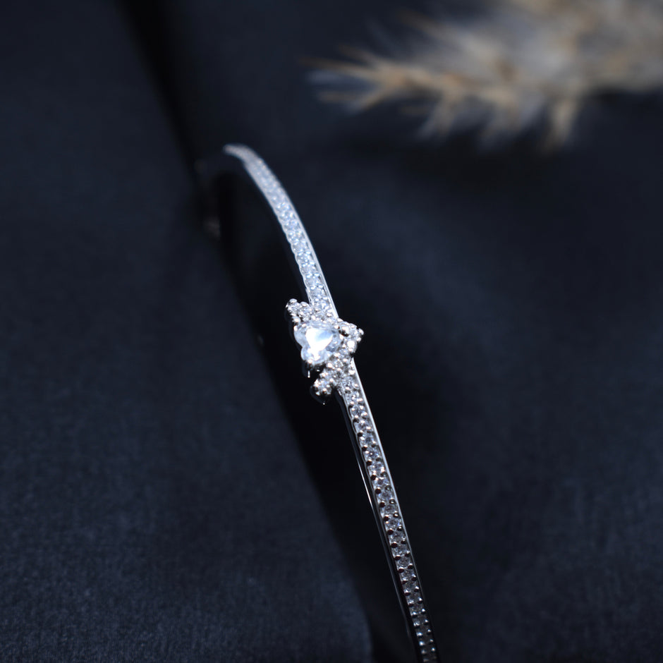 Delicate Solitaire Accent Pavé Silver Bracelet