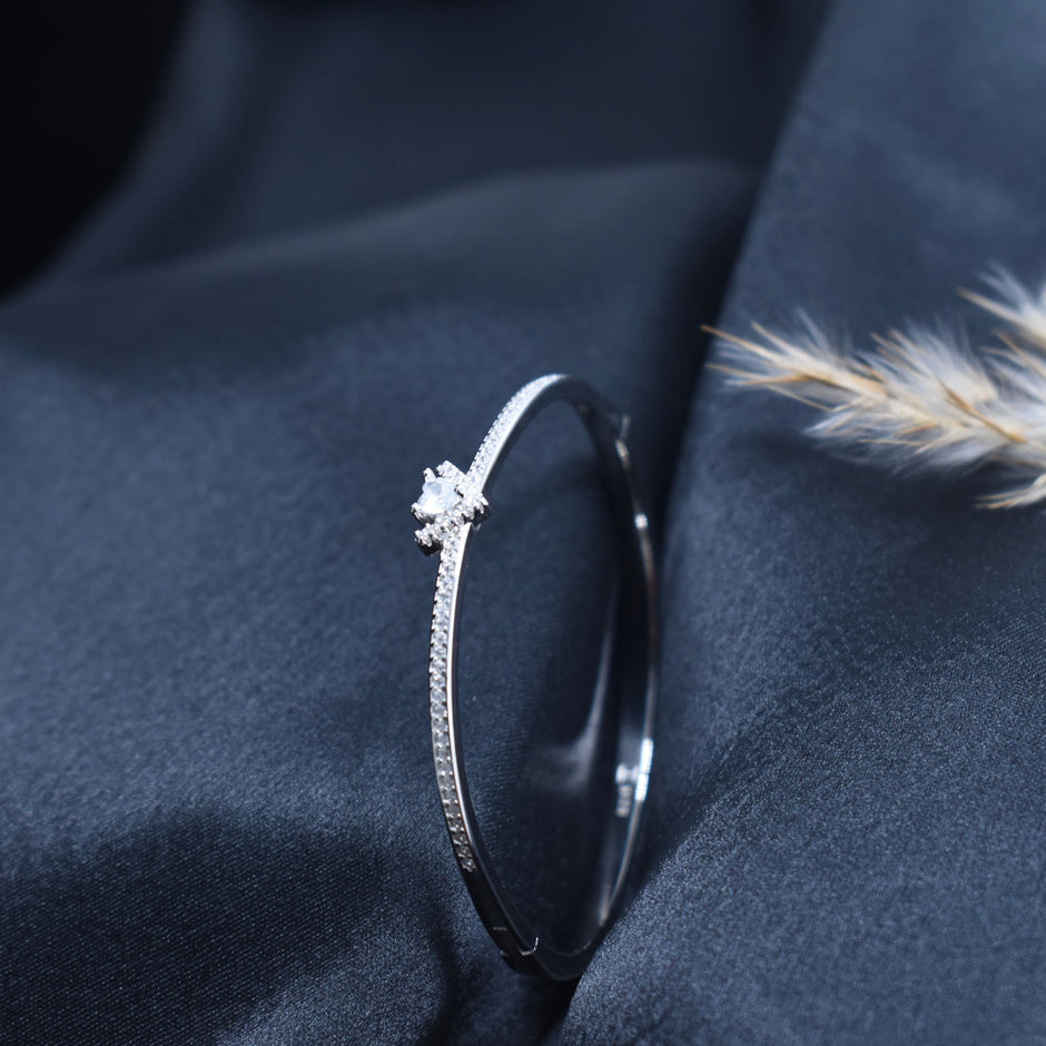 Delicate Solitaire Accent Pavé Silver Bracelet