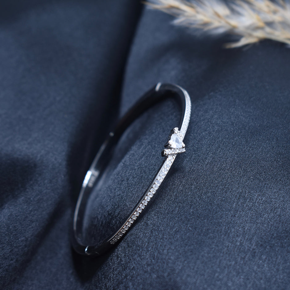 Delicate Solitaire Accent Pavé Silver Bracelet