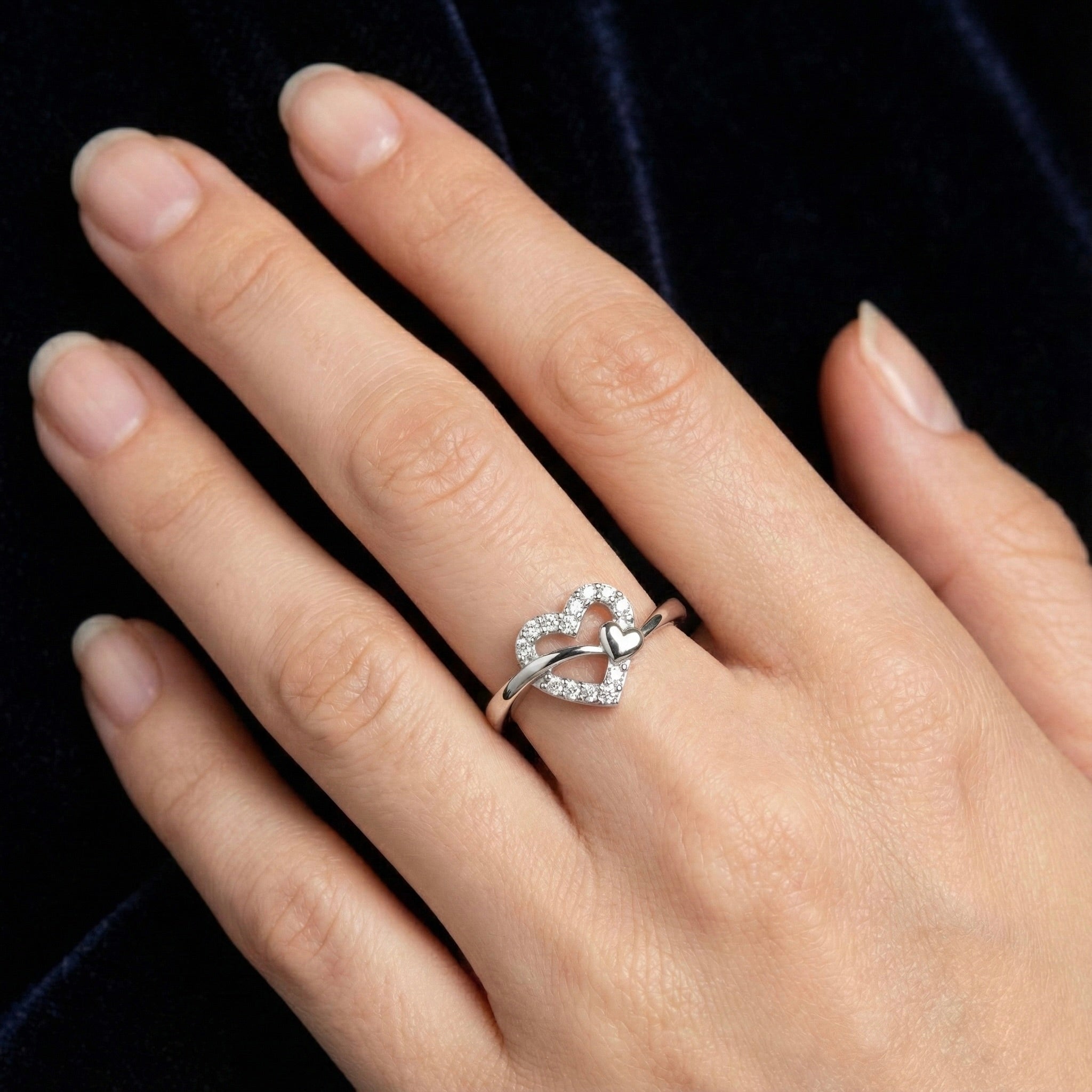 Double Heart Silver Ring