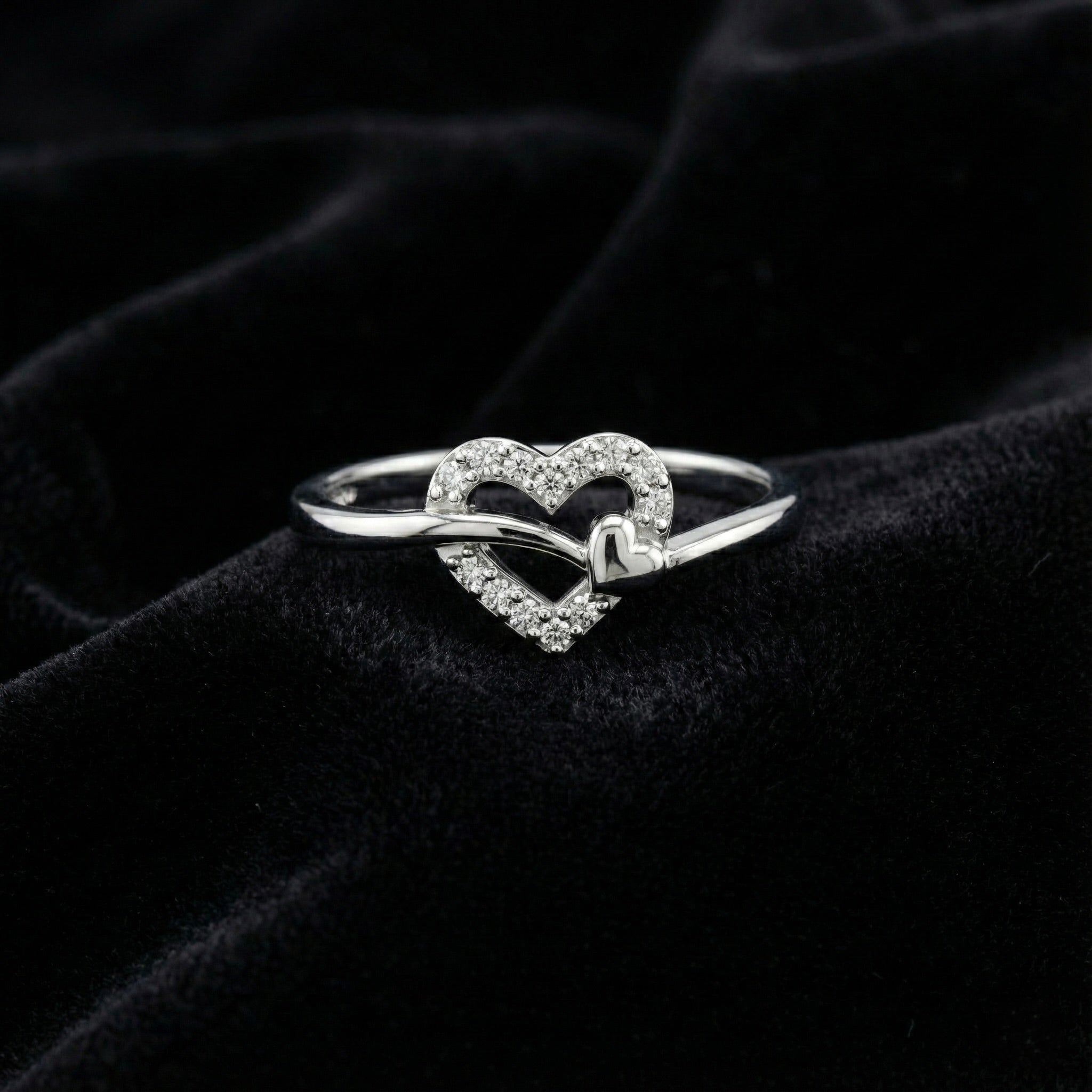 Double Heart Silver Ring