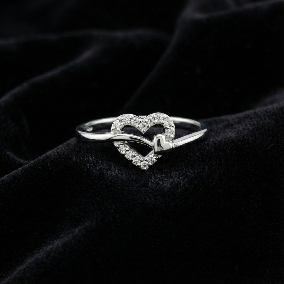 Double Heart Silver Ring
