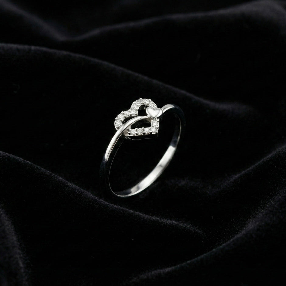 Double Heart Silver Ring