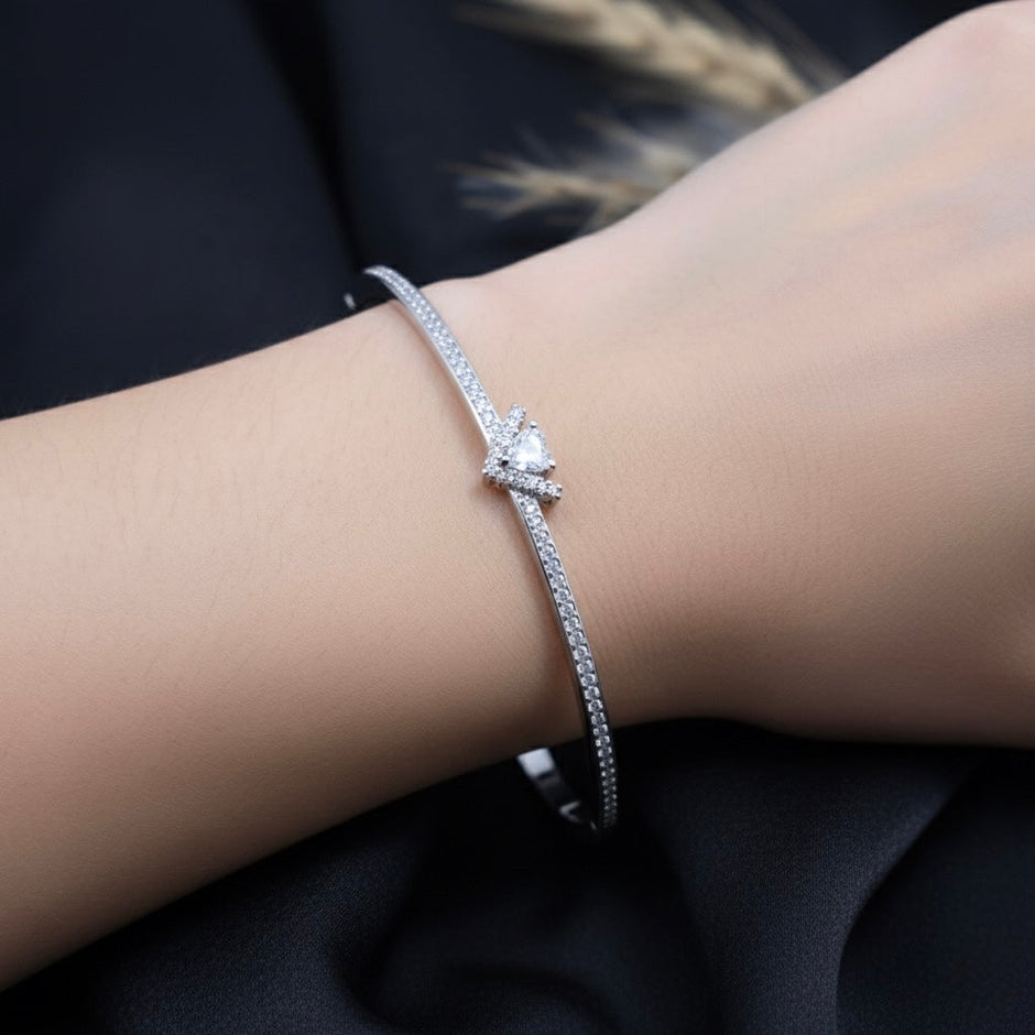 Delicate Solitaire Accent Pavé Silver Bracelet