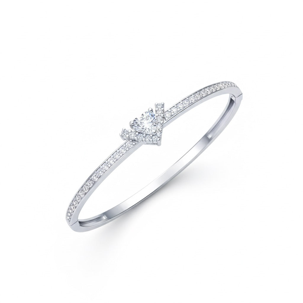 Delicate Solitaire Accent Pavé Silver Bracelet