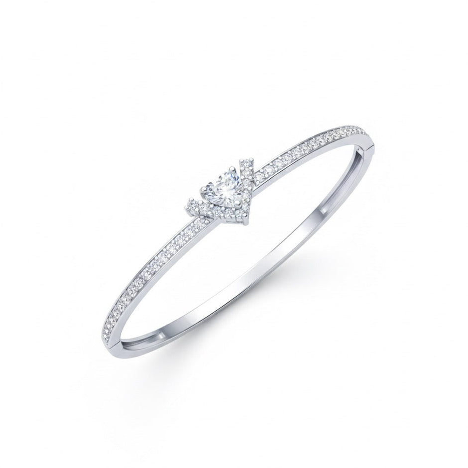 Delicate Solitaire Accent Pavé Silver Bracelet