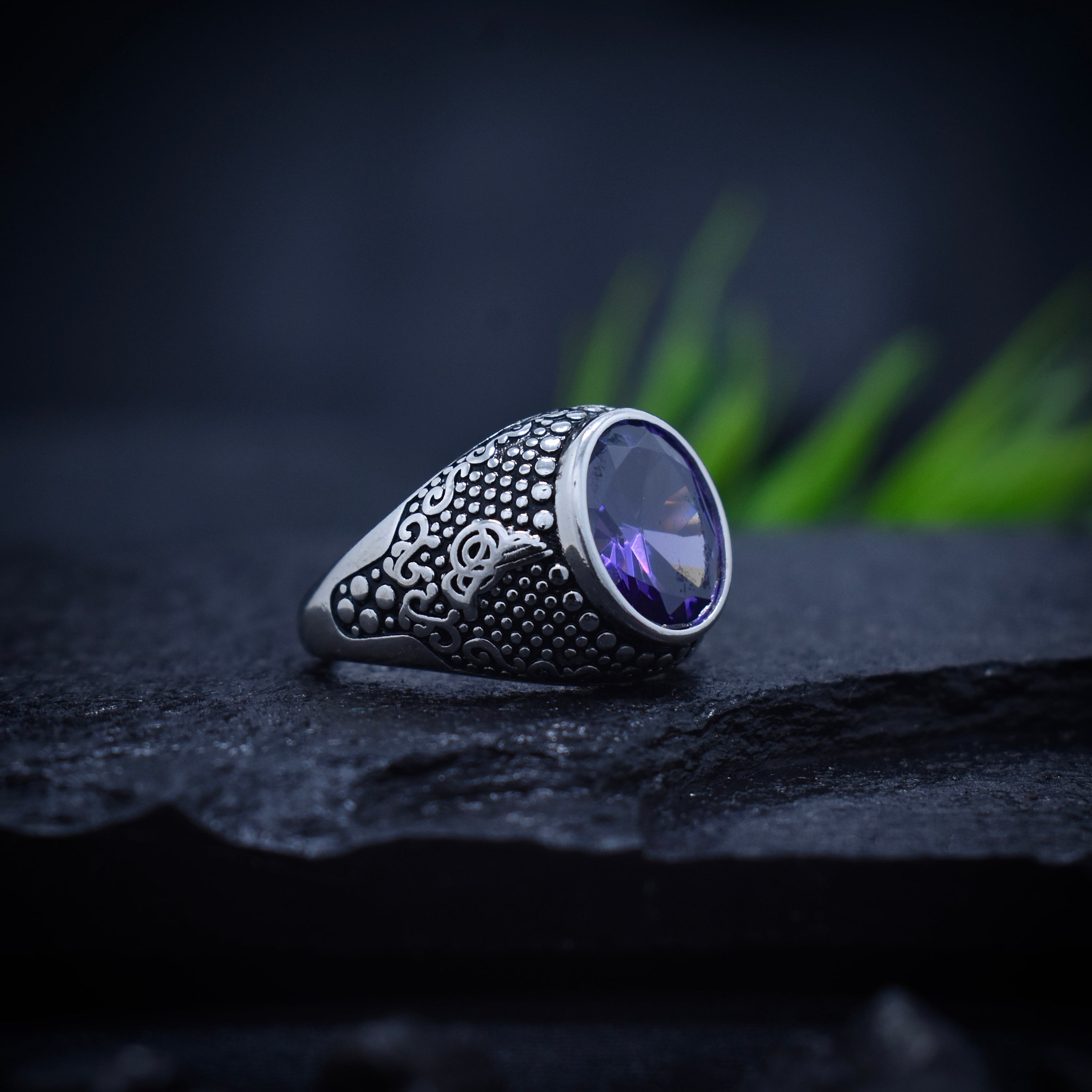 Antique Silver Purple Crown Ring