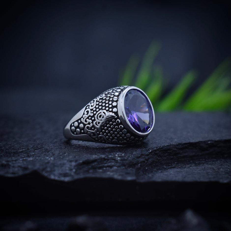 Antique Silver Purple Crown Ring