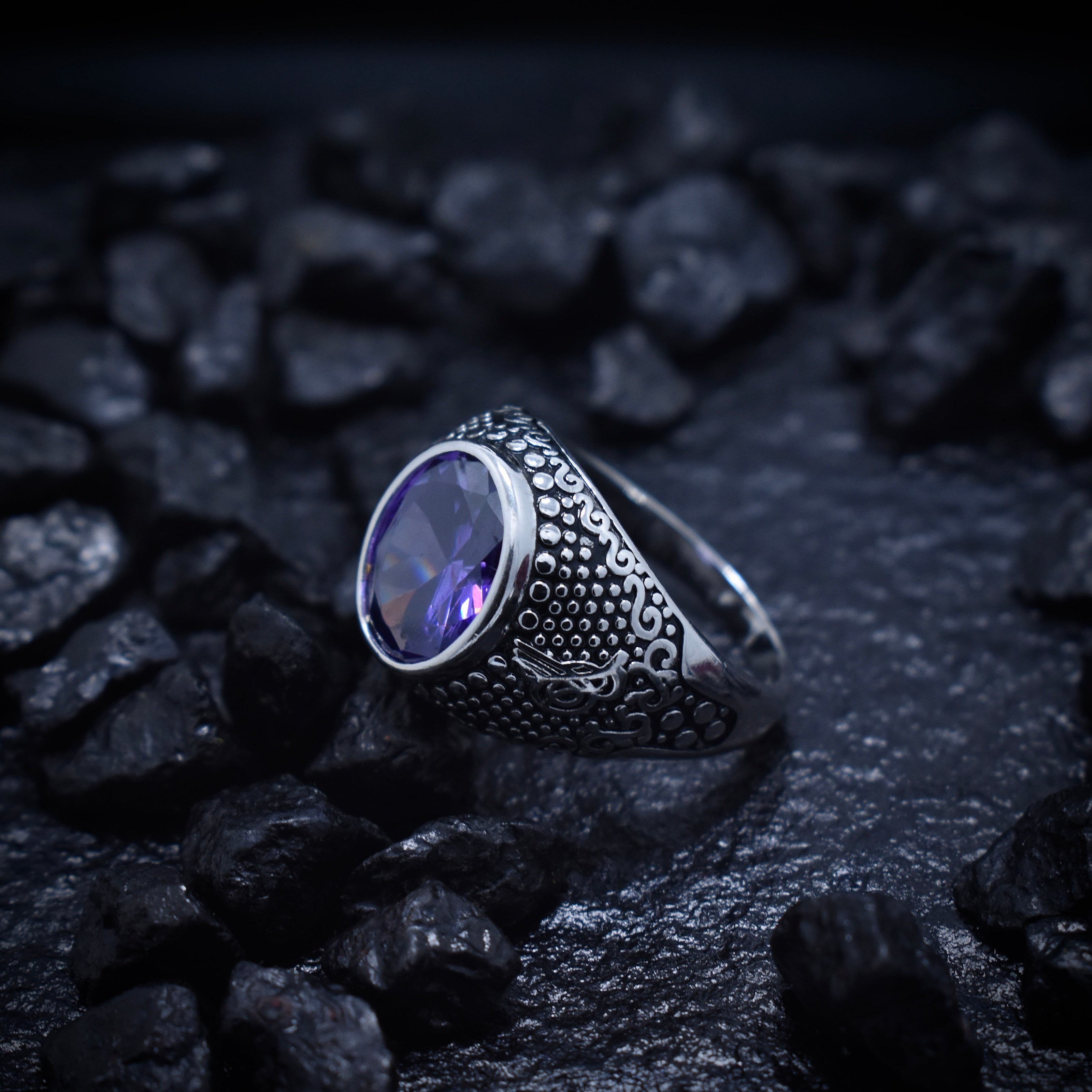 Antique Silver Purple Crown Ring