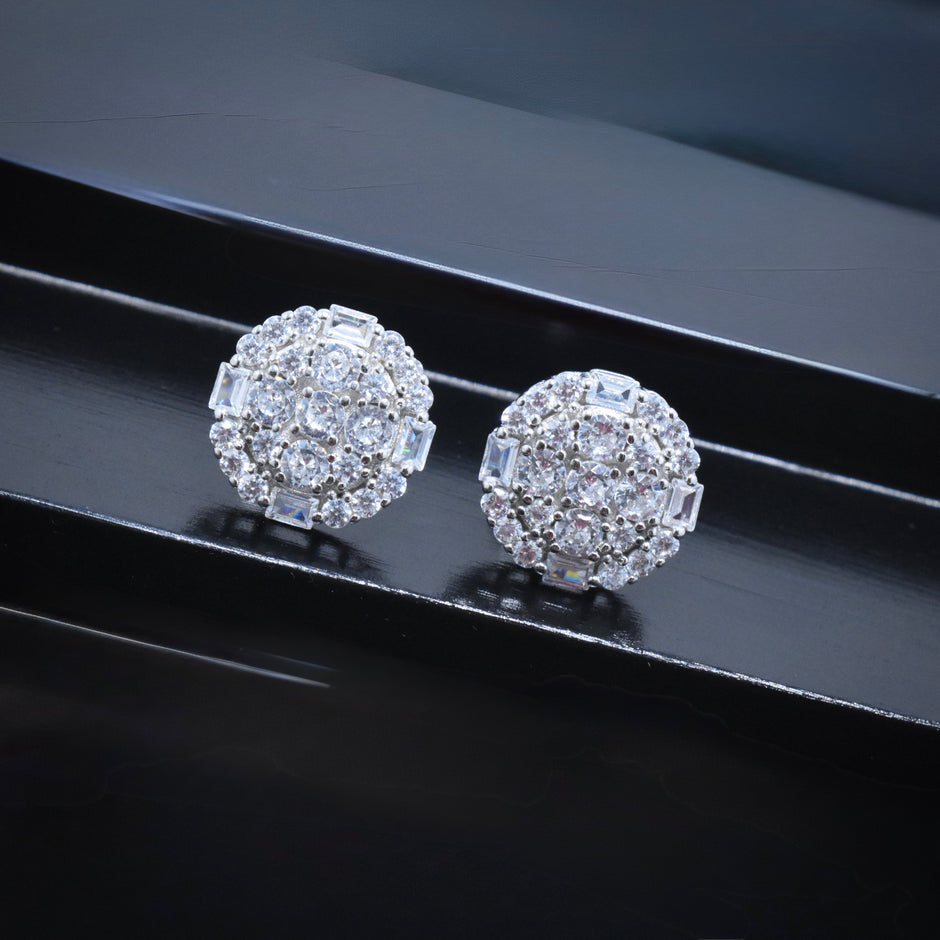 Luxury CZ Cluster Round Design Silver Tops