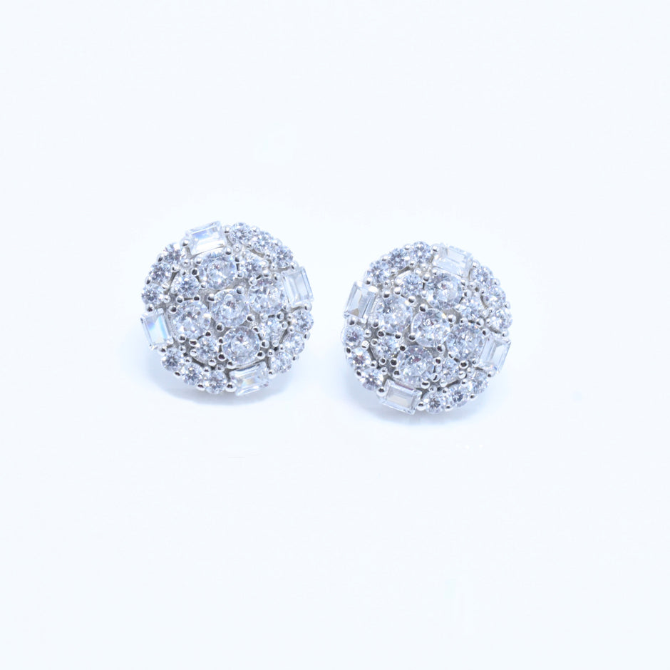 Luxury CZ Cluster Round Design Silver Tops