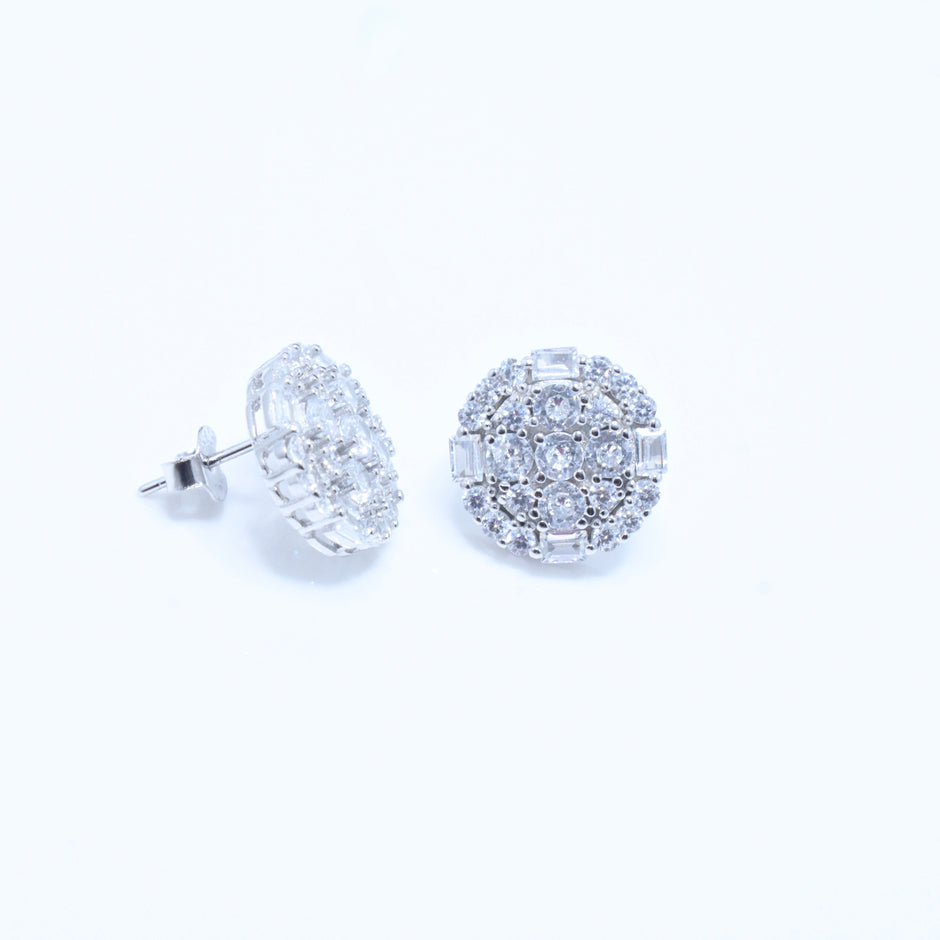 Luxury CZ Cluster Round Design Silver Tops