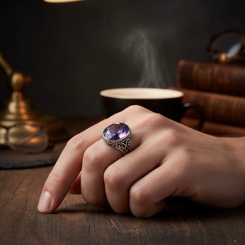 Antique Silver Purple Crown Ring