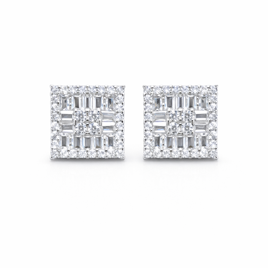 Mosaic Square Halo Studs