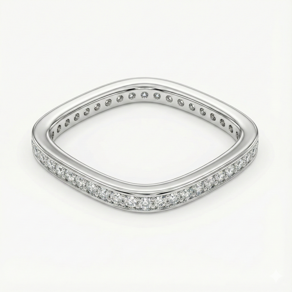 Geometric Sqaure Pavé Band Ring
