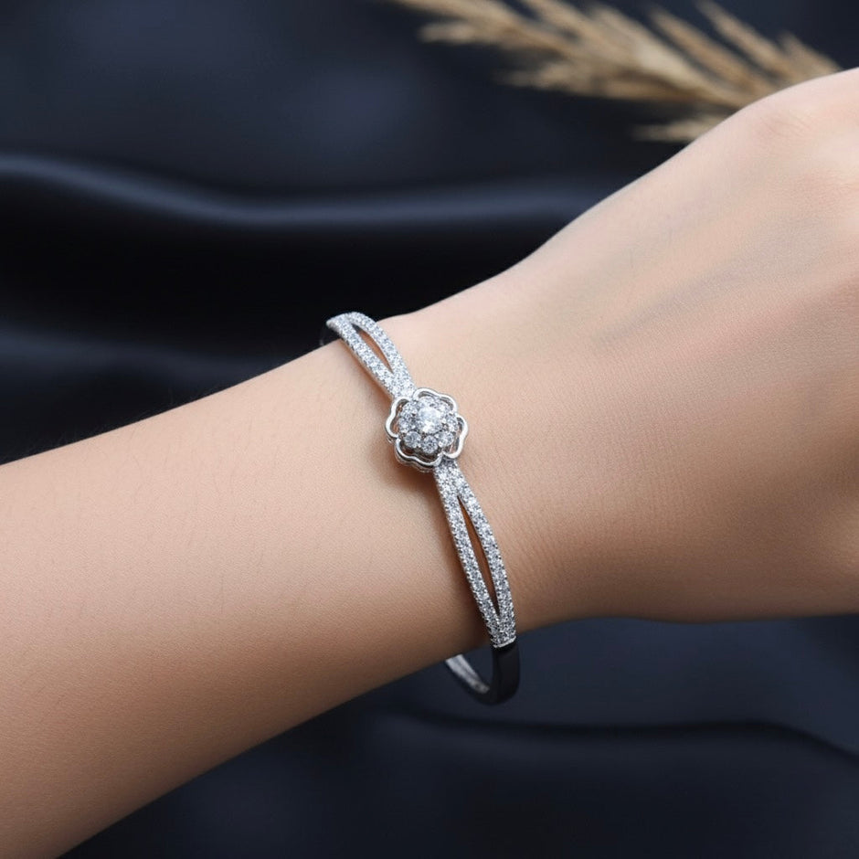 Floral Cluster Sterling Silver Bracelet