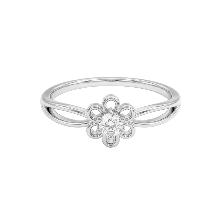 Delicate Floral Solitaire Silver Ring
