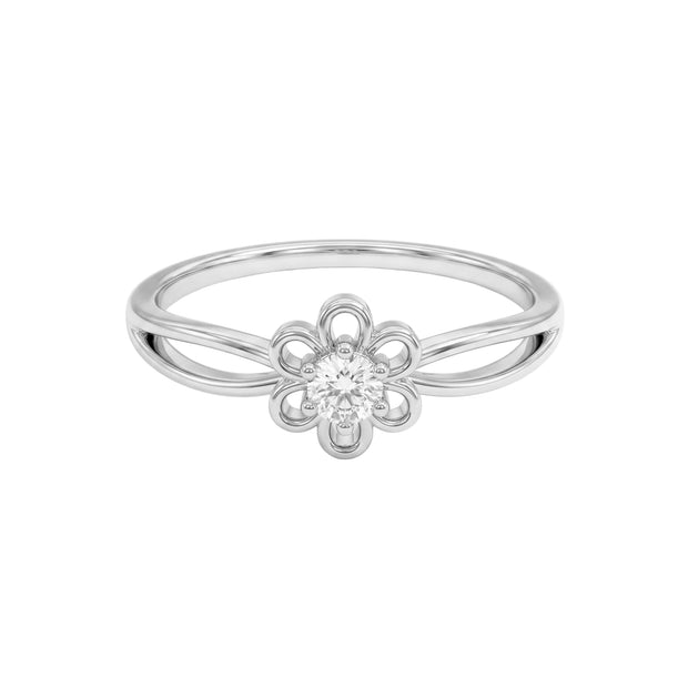 Delicate Floral Solitaire Silver Ring