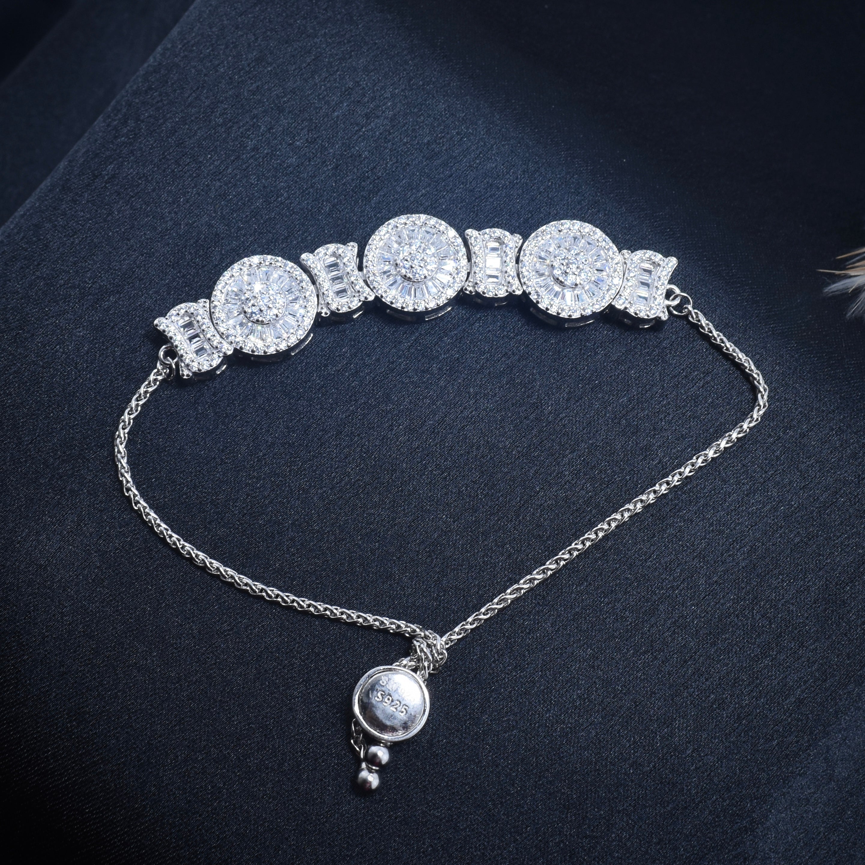 Coin Motif Charm Silver Bracelet