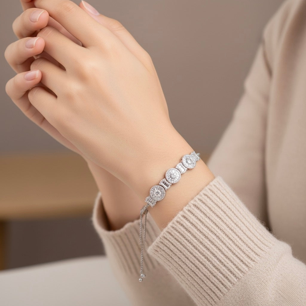 Coin Motif Charm Silver Bracelet