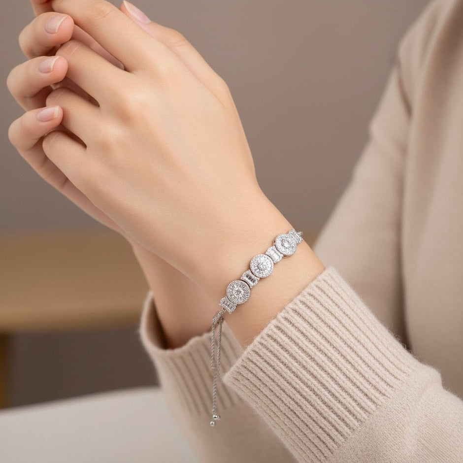 Coin Motif Charm Silver Bracelet