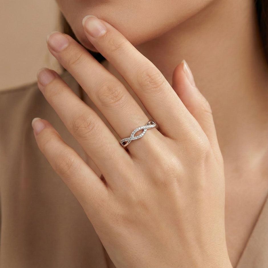 Infinity Twist Pave 925 Silver Ring