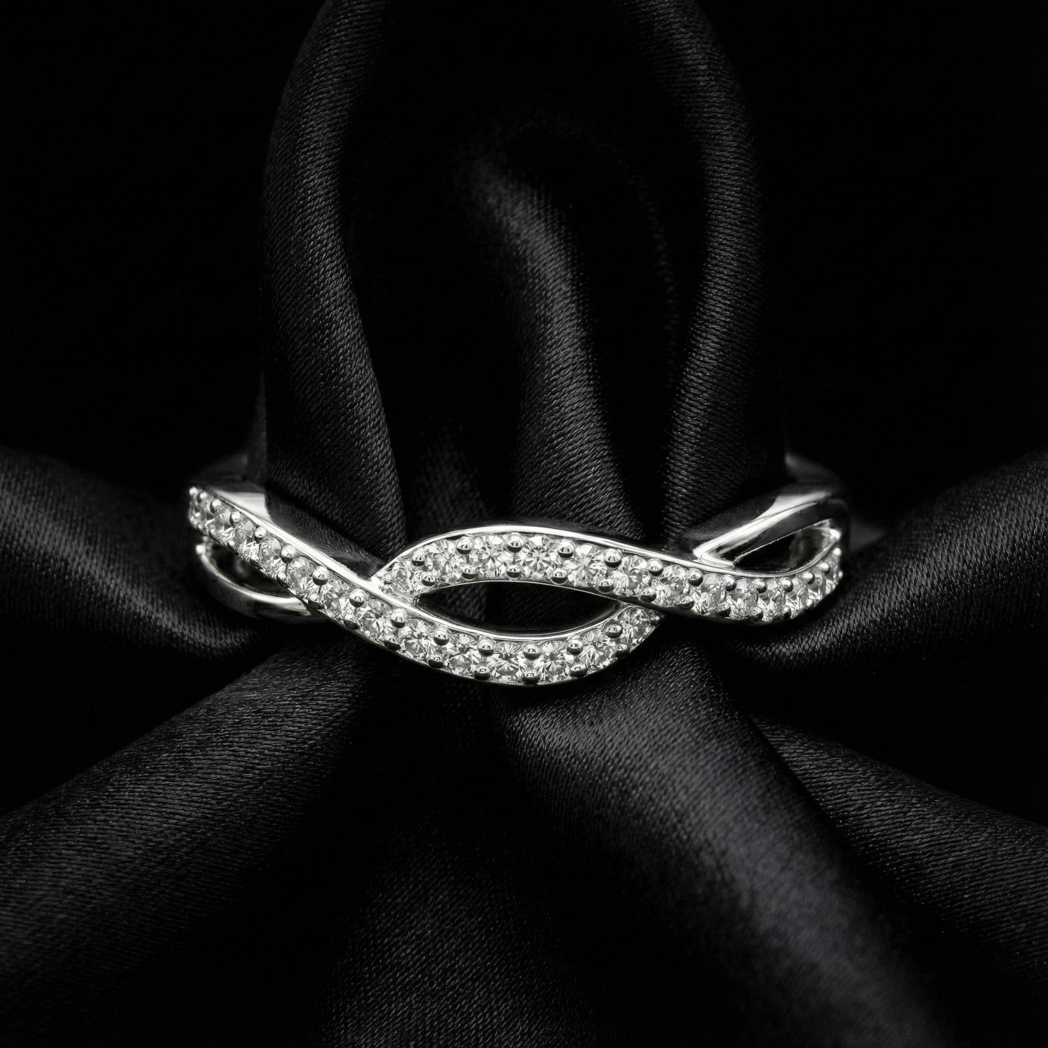 Infinity Twist Pave 925 Silver Ring