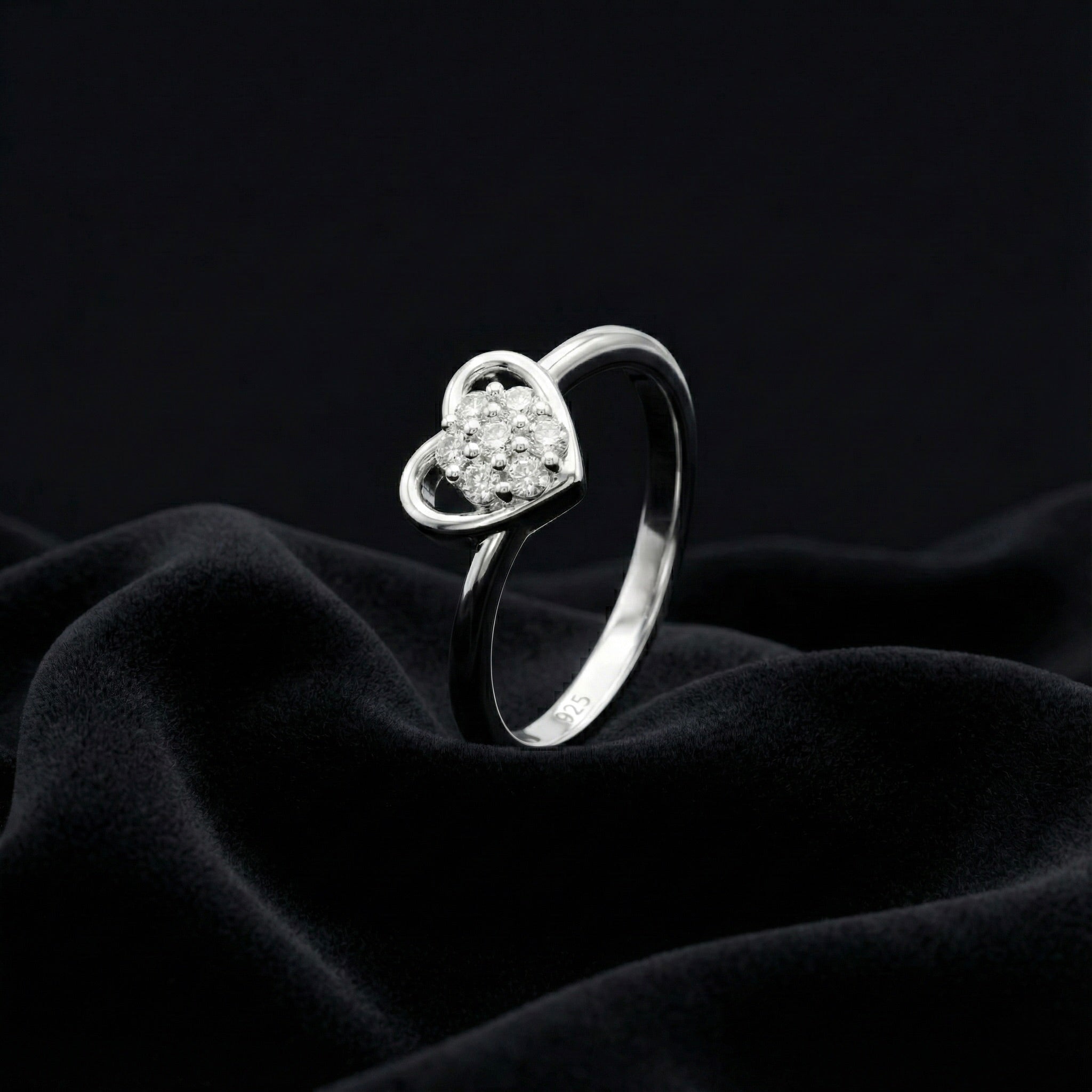 Delicate Heart Cluster Silver Ring