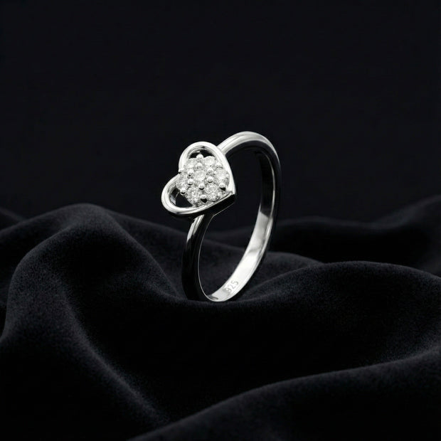 Delicate Heart Cluster Silver Ring