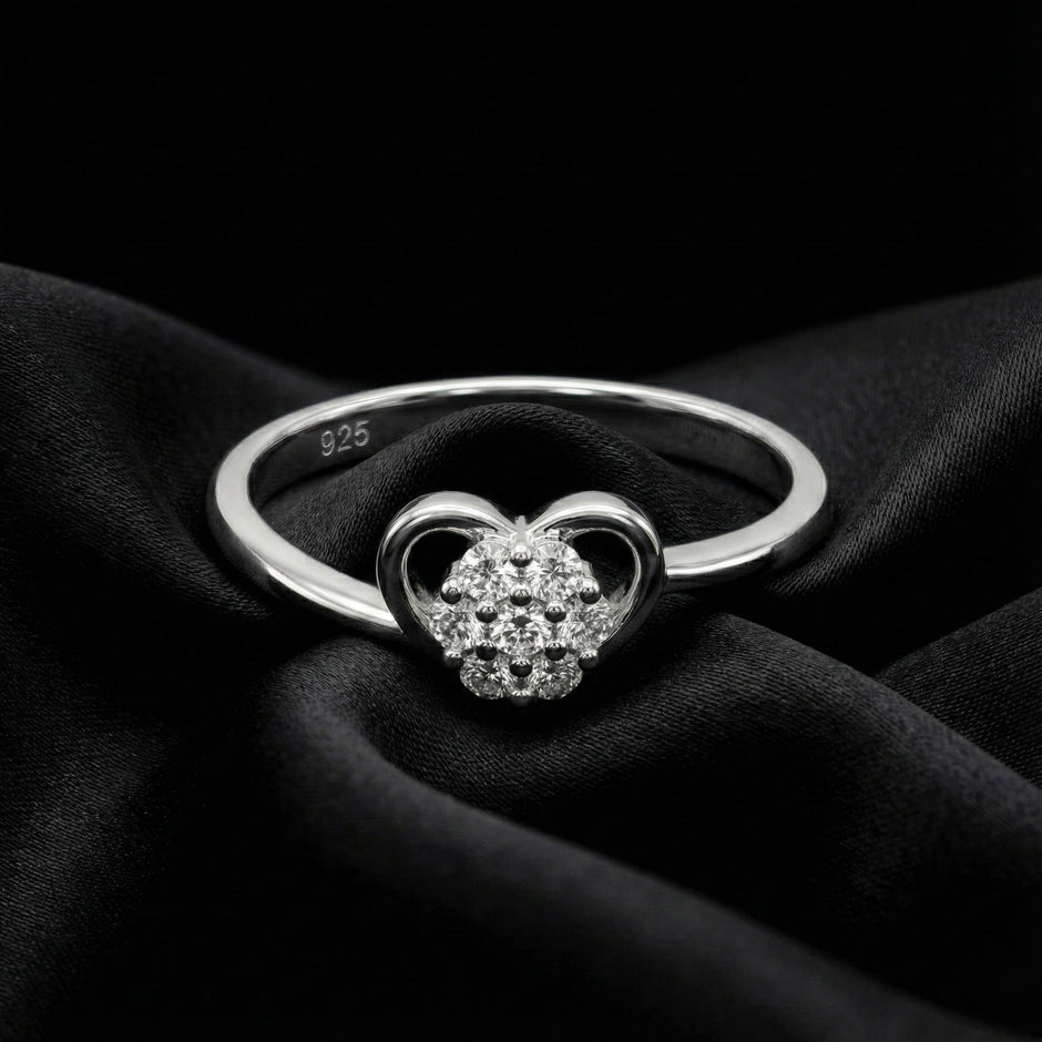 Delicate Heart Cluster Silver Ring