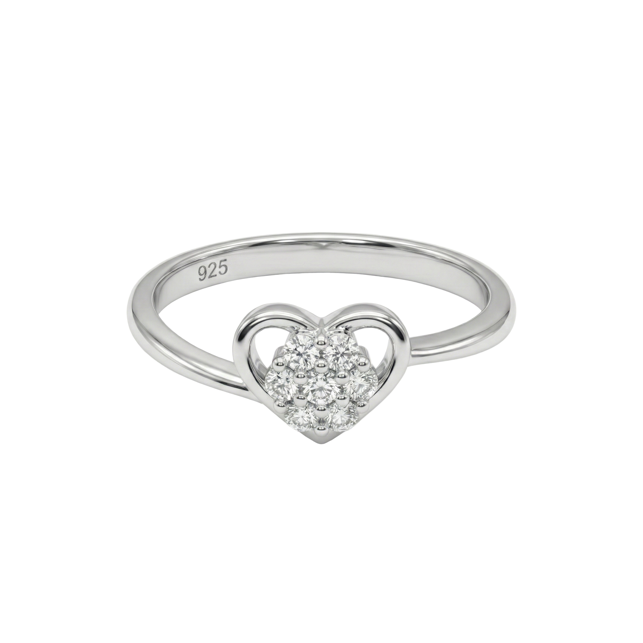 Delicate Heart Cluster Silver Ring