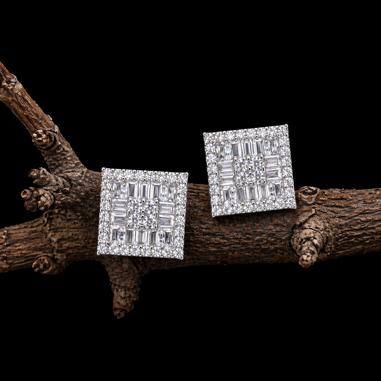 Mosaic Square Halo Studs