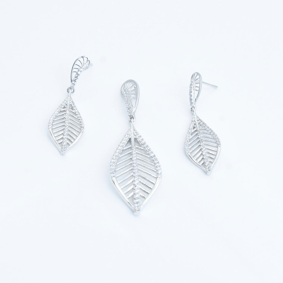 Twin Leaf Silver Pendant set