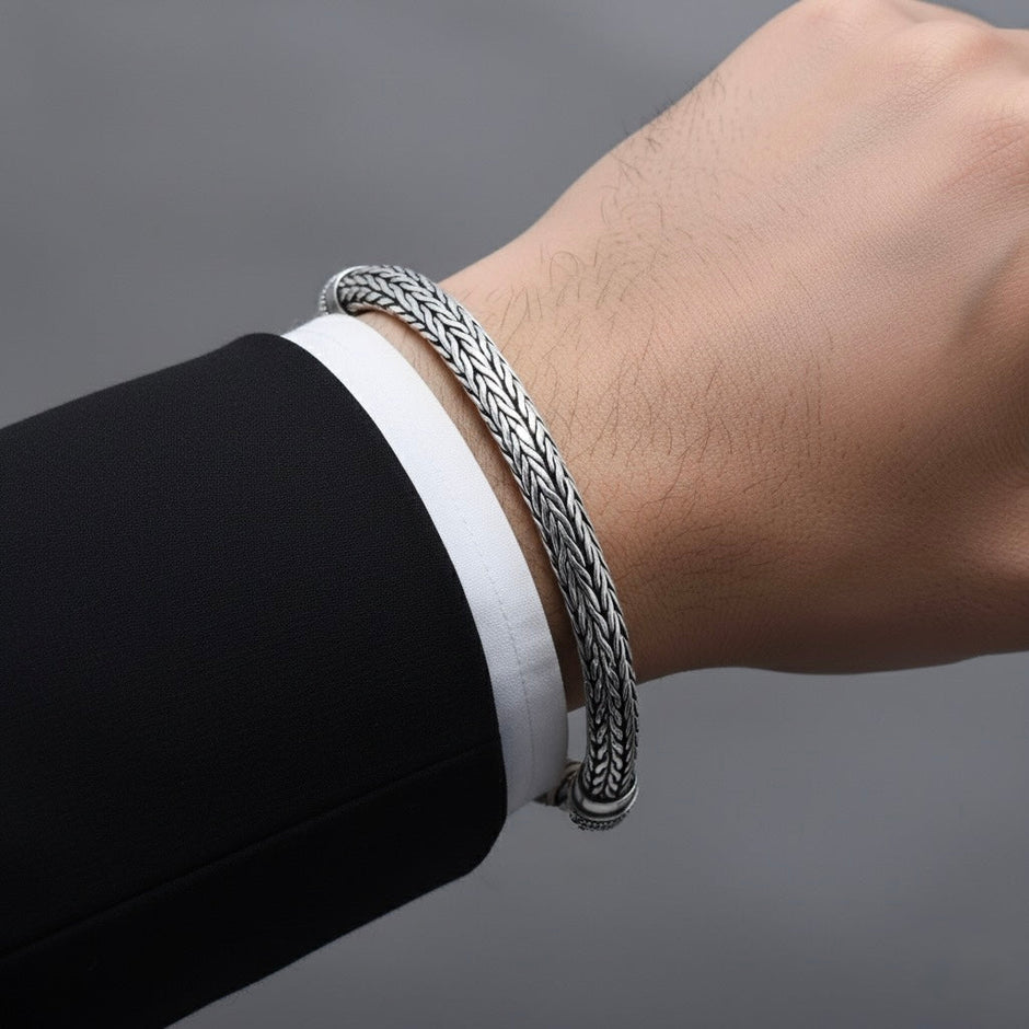 Antique Thick Weave Silver Bracelet