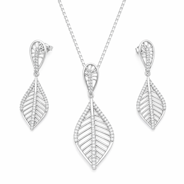 Leaf Design Pendant Set with Chain and Earrings