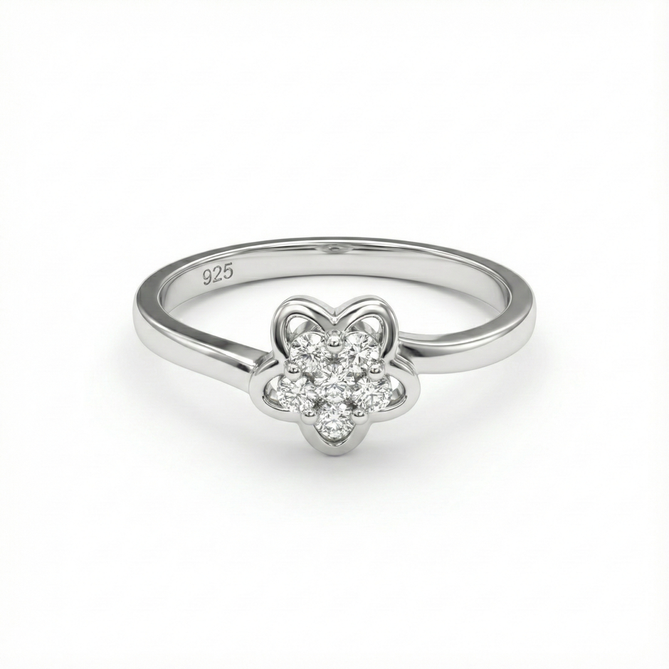 Elegant Five-Petal Flower 925 Silver Ring