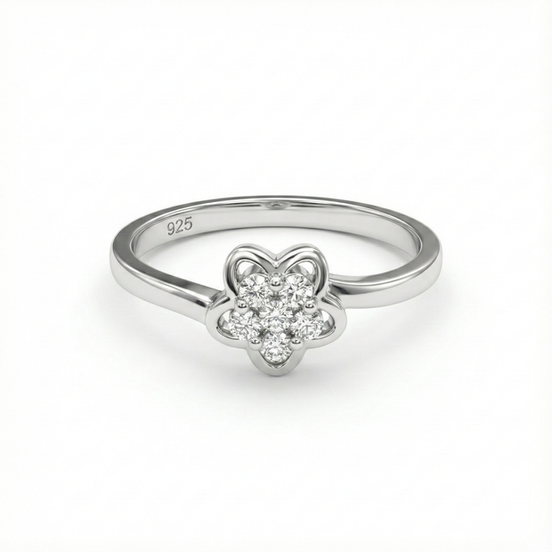 Elegant Five-Petal Flower 925 Silver Ring