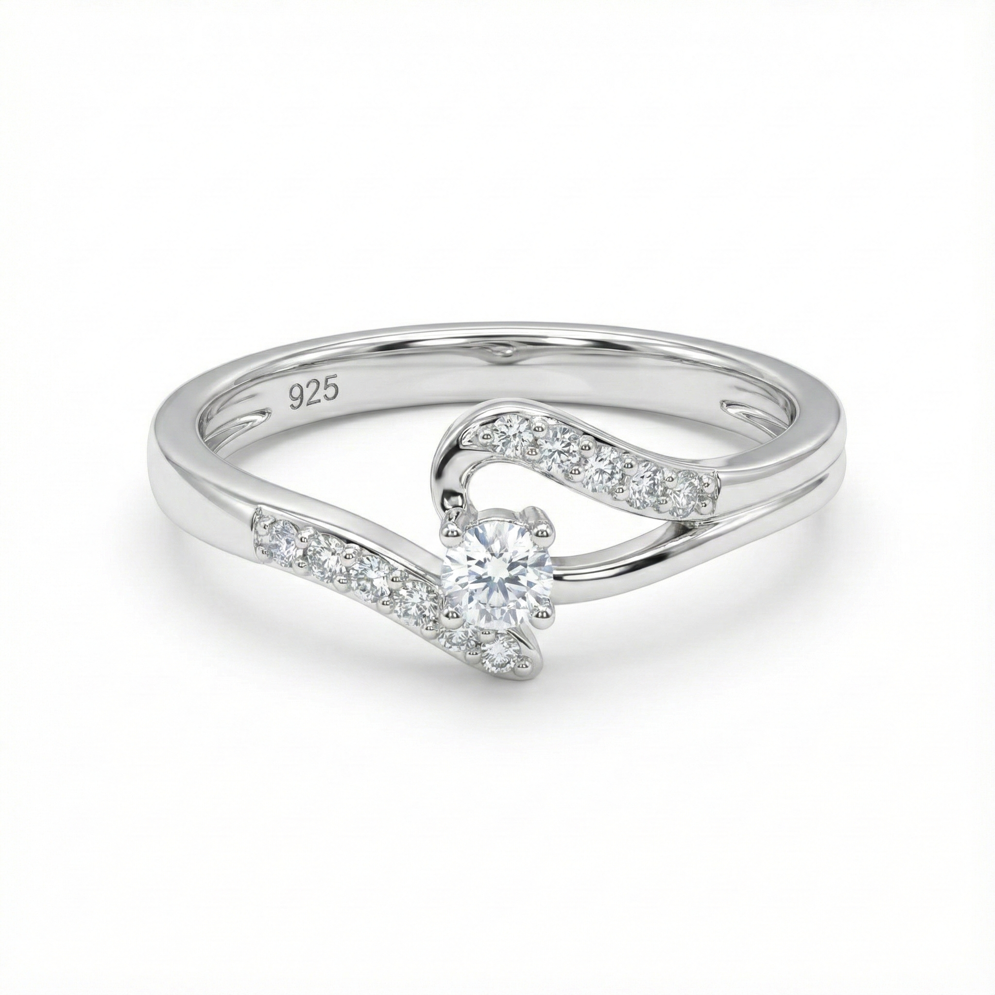 Wave Solitaire Statement Ring