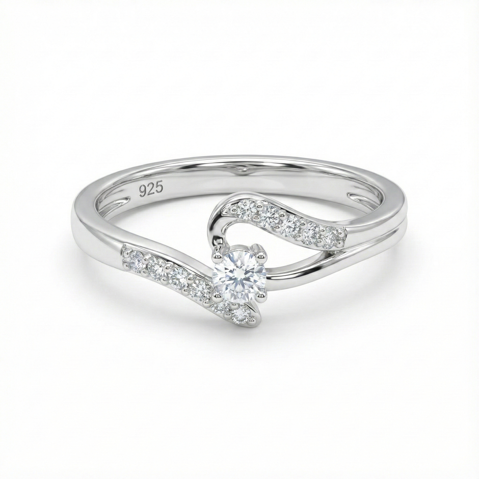 Wave Solitaire Statement Ring