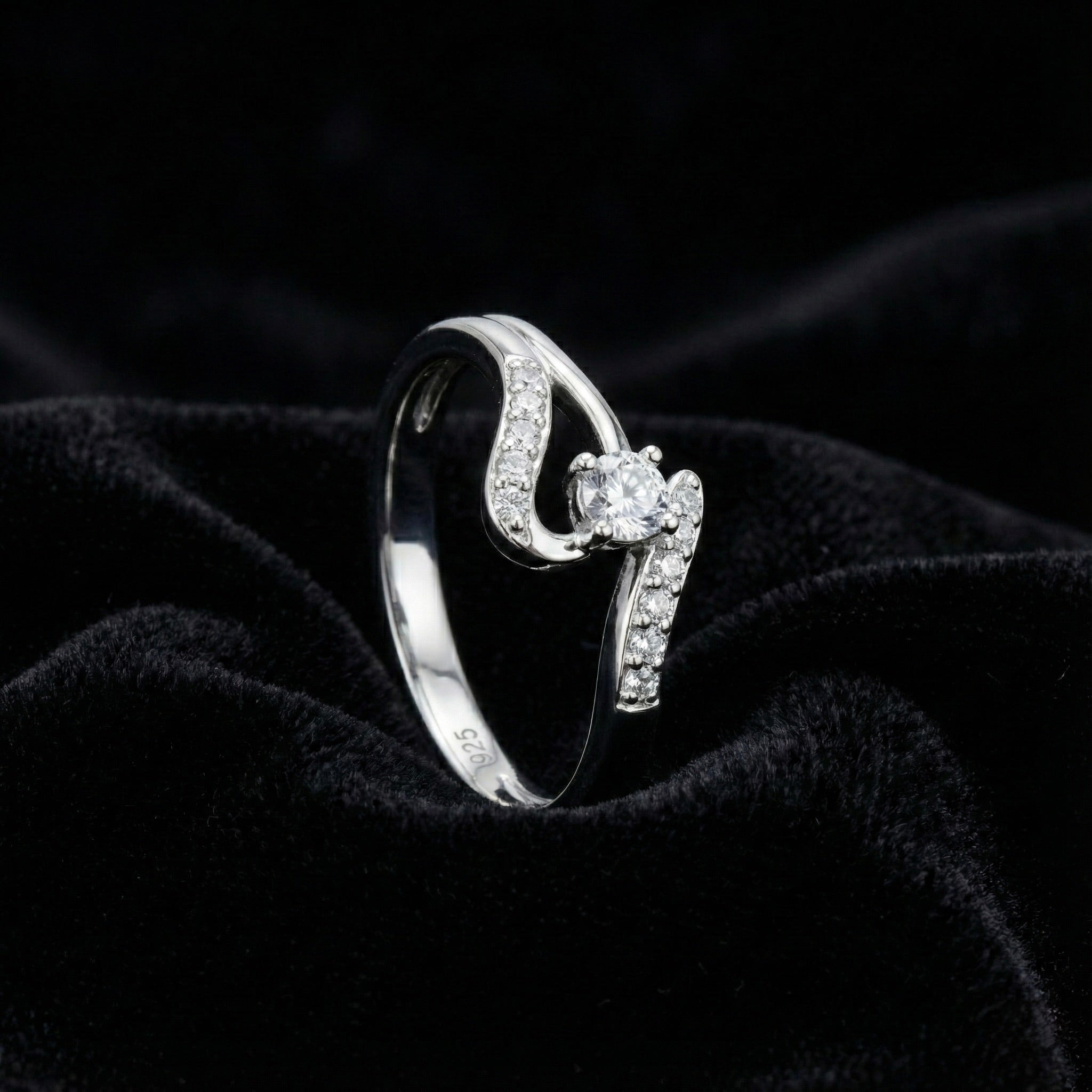 Wave Solitaire Statement Ring