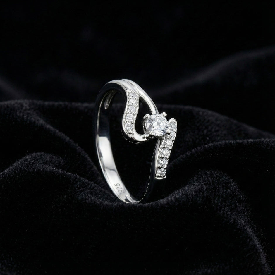 Wave Solitaire Statement Ring