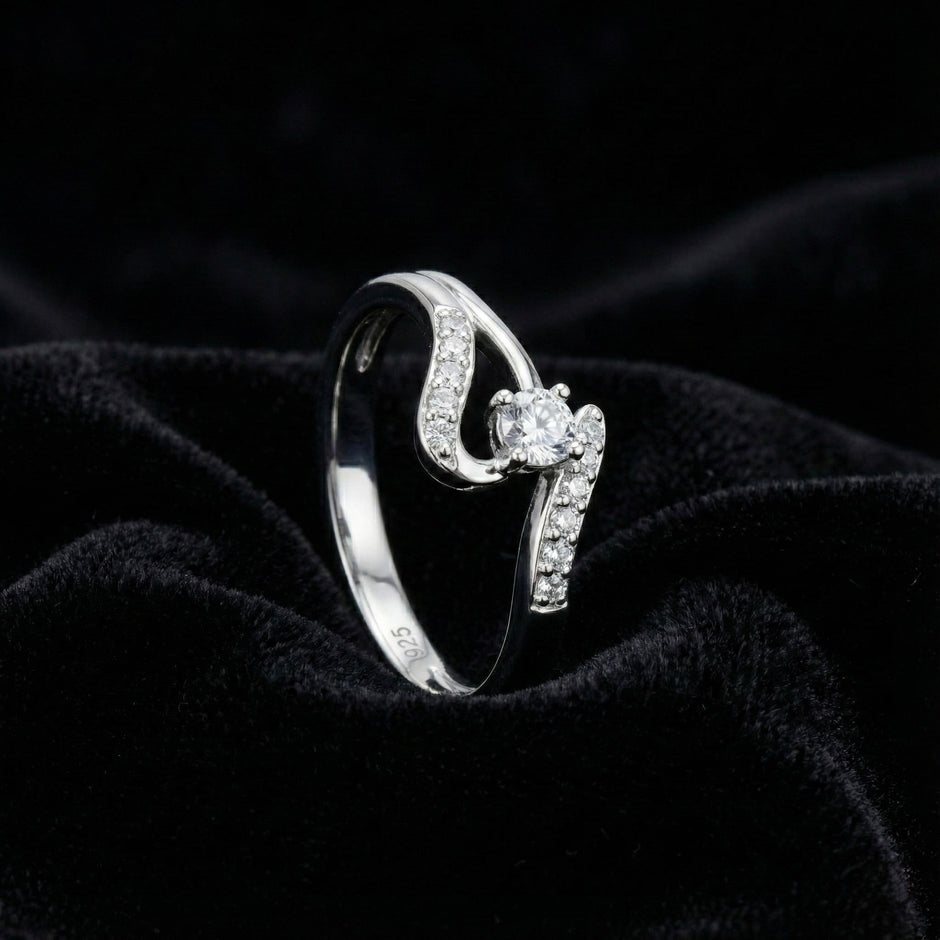 Elegant Solitaire Wrap Silver Ring