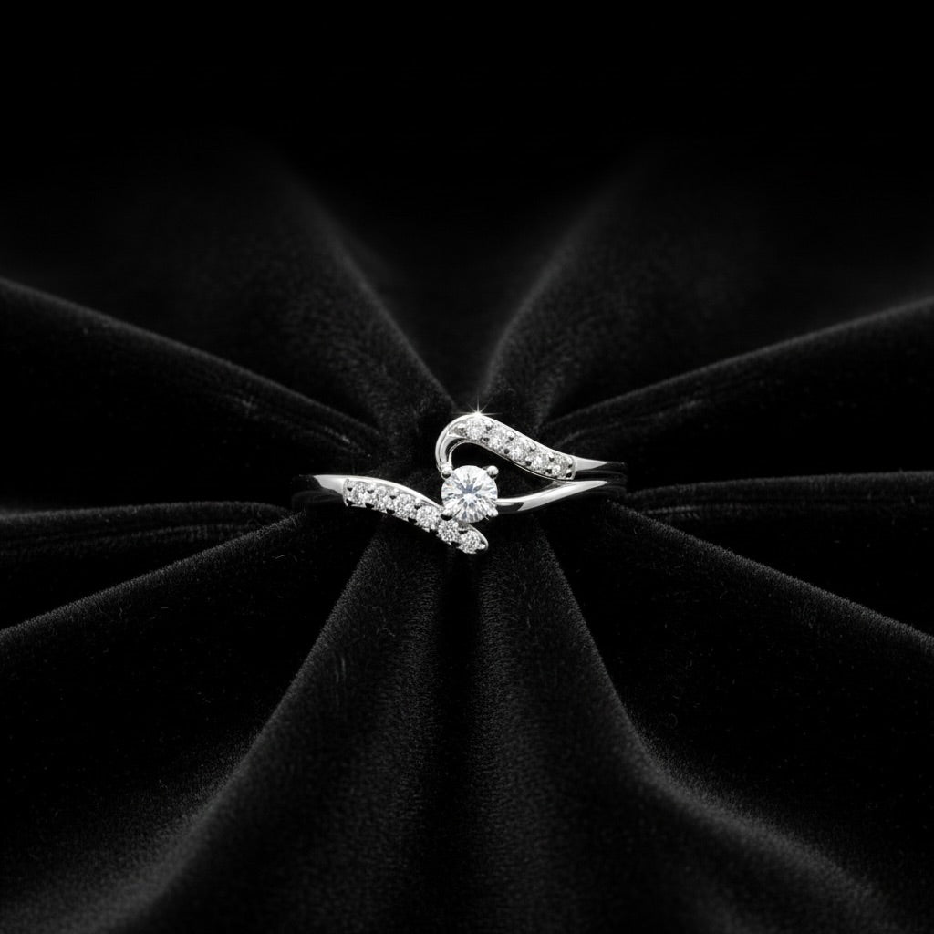 Wave Solitaire Statement Ring