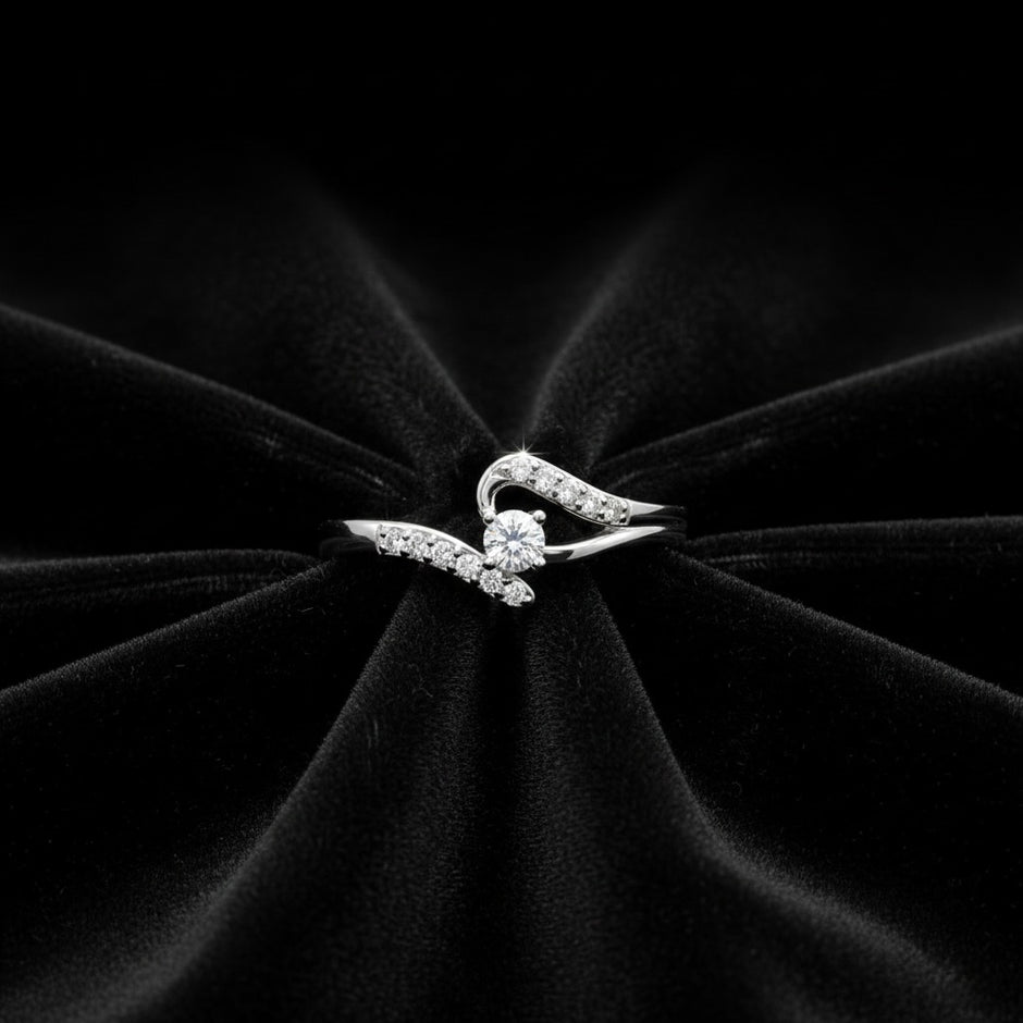 Wave Solitaire Statement Ring