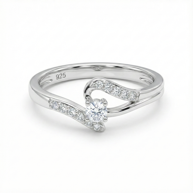 Elegant Solitaire Wrap Silver Ring