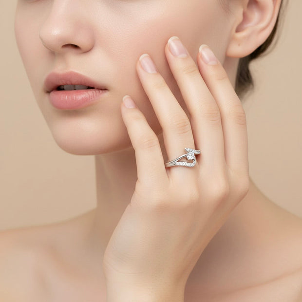 Elegant Solitaire Wrap Silver Ring