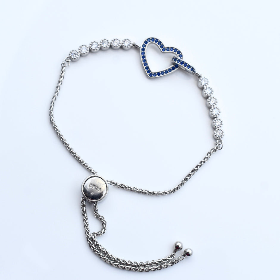 Heart Charm Bead Silver Bracelet