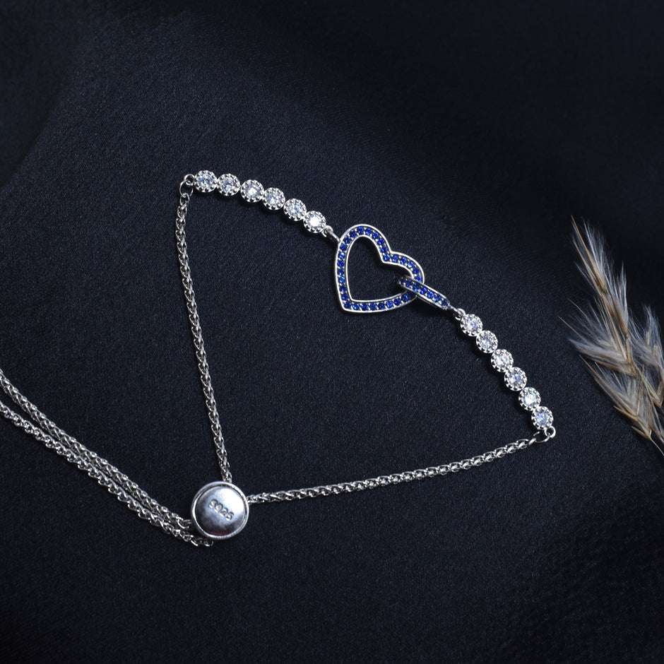 Heart Charm Bead Silver Bracelet